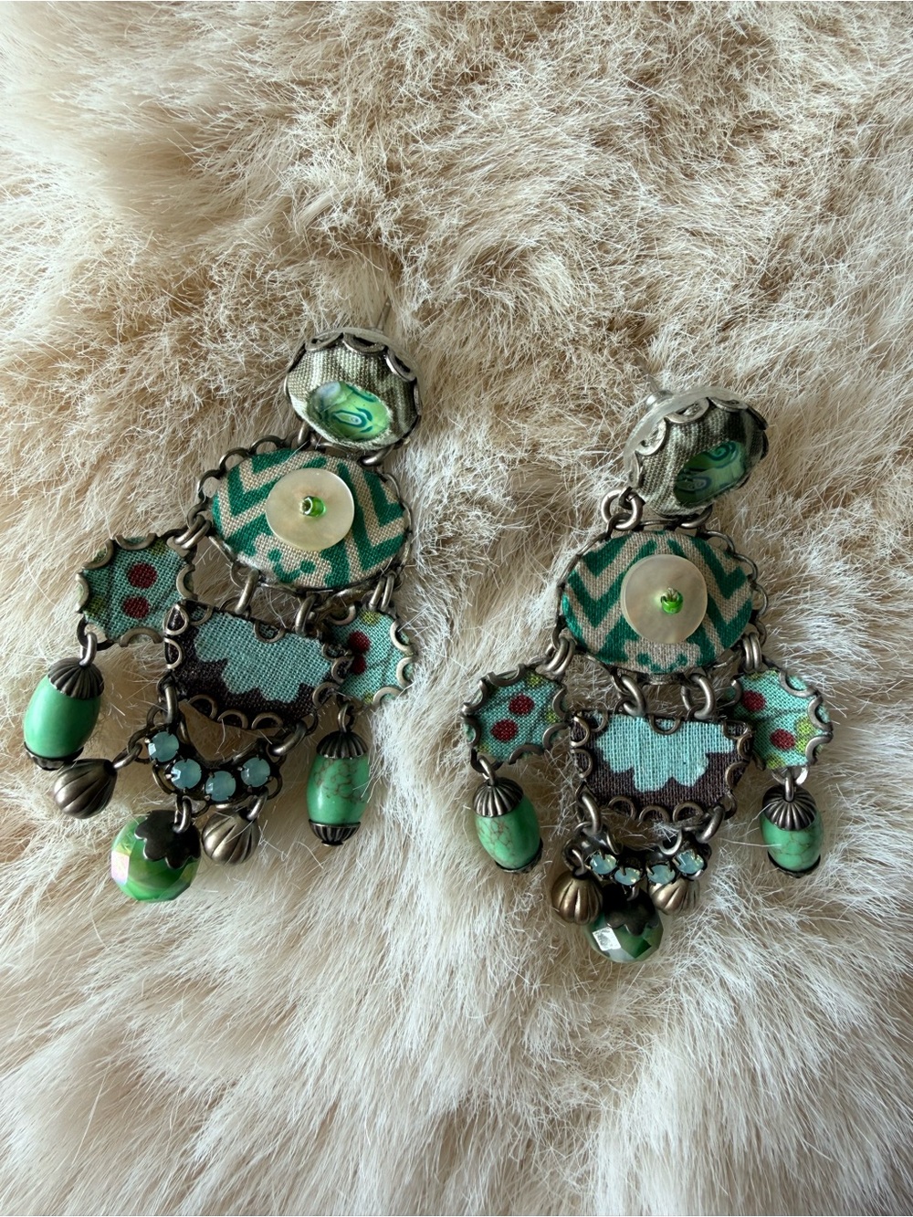 Ayala Bar Green Boho Statement Dangle Earrings